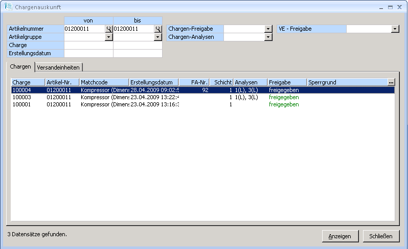 Chargenauskunft – freigegebene Chargen