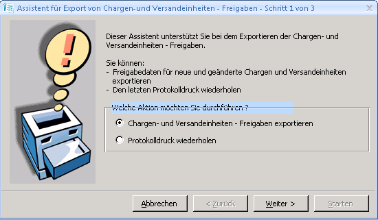  Assistent für Export von Chargen / Versandeinheiten Freigaben