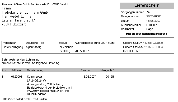  Lieferschein in der OL