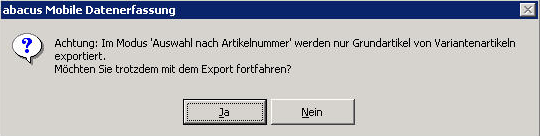  Meldung Artikelexport