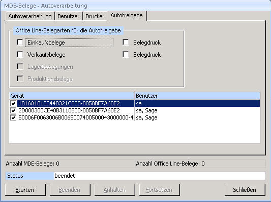  MDE Belege Autoverarbeitung / Autofreigabe