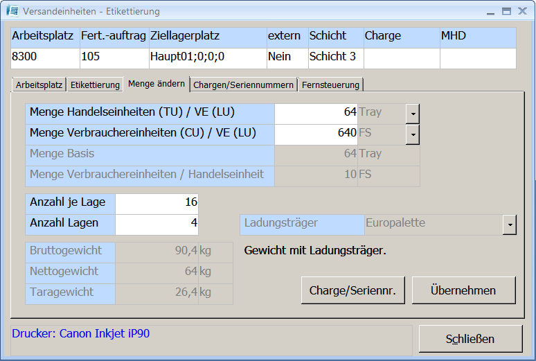  Versandeinheitenetikettierung / Menge ändern