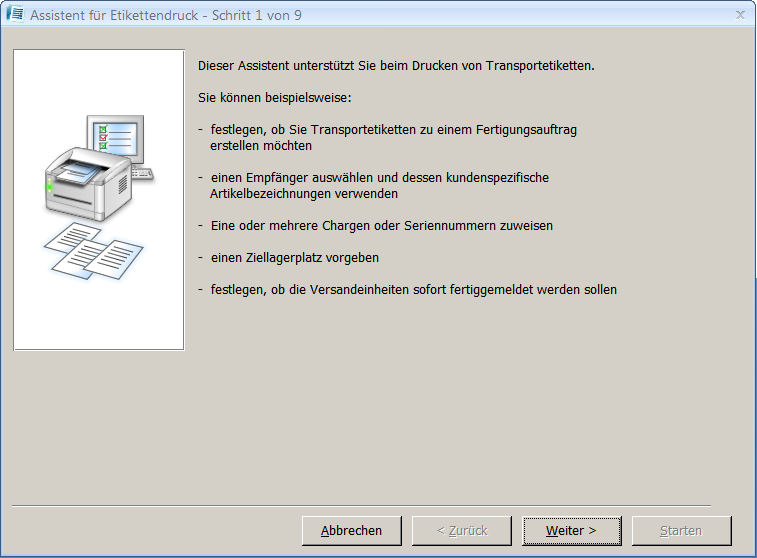  Assistent für Etikettendruck Schritt 1