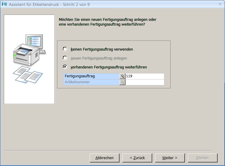  Assistent für Etikettendruck Schritt 2